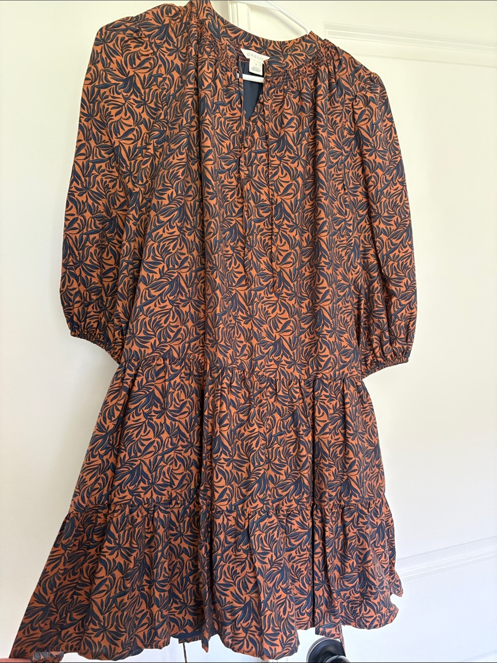 Caslon Rust and Navy Floral Tiered Long Sleeve Dress. Worn once!